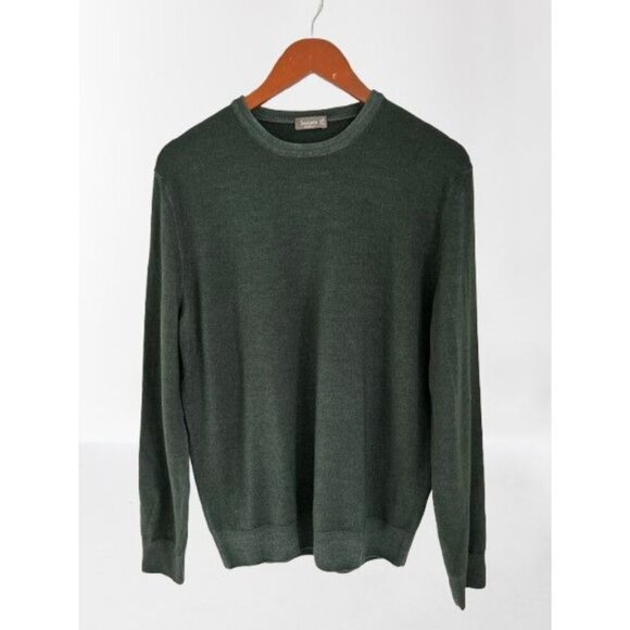 FERRANTE Made in Italy Crewneck Pure Wool Pullover Hunter Green Size Large - Picture 1 of 9